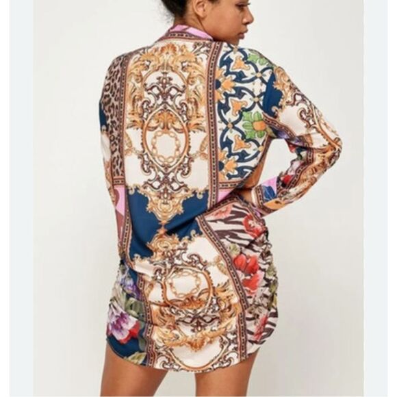 Her Bottari Shirt Dress Large Multicolor Patchwork Long Sleeve Button Front Mini - Picture 5 of 15